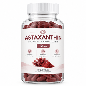 Capsules d'astaxanthine 100 % naturelles 12 mg, 60 unités, étiquette privée personnalisée, fournisseur en gros d'extrait d'astaxanthine en capsules d'Inde - Product Image 1
