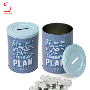 Fábrica personalizada hojalata dinero tarro embalaje Mini forma cilíndrica caja de Metal moneda Cajero Automático caja de lata hucha para niños - Product Image 1