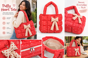 Sac fourre-tout en coton matelassé rouge avec fermeture éclair et doublure en polyester pour femmes, style japonais, voyage - Product Image 5