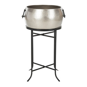 Hammered Aluminium Beverage Tub with <b>Stand</b> Metal Wine Ice Bucket Party <b>Drink</b> Chiller with Storage Shelf - Product Image 2