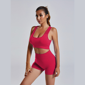Ensemble short de yoga et soutien-gorge de sport pour femme, séchage rapide, tenue d'entraînement sans couture, taille haute, tissu extensible respirant, fitness - Product Image 1
