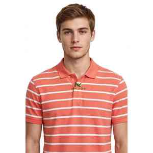 Camiseta Polo a Rayas Unisex NEXTEX, Color Blanco Coral, Manga Corta, Cuello con Botones, Clásica - Product Image 1