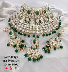 Parure de collier et boucles d'oreilles ethniques indiennes traditionnelles de haute qualité, plaquées or, avec perles Kundan, tendance pour femmes et jeunes filles, pour mariage et fêtes - Product Image 1