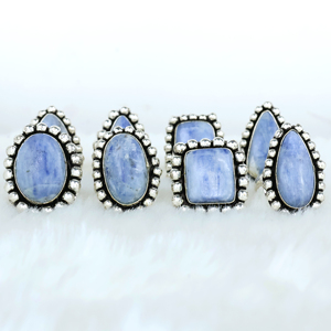 Natural Blue Kyanite Vintage Women's <b>Statement</b> Wholesale Handmade Jewelry Artisan Brass P Beaded Edge <b>Rings</b> - Product Image 4