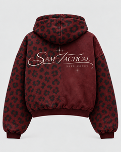 Sam Tactical Men's Oversized Zip-Up <b>Hoodie</b> Fleece Printed Streetwear <b>Red</b> Black Patterned Front Logo Autumn Wear Cheap Price - Product Image 2