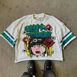 T-shirt court col en V 100 % coton respirant imprimé personnalisé de haute qualité pour homme, style rétro américain uni pour l'été - Product Image 4