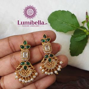 18K Gold Plated Pearl and Zircon Charm Hoop Drop Earrings for Women - Product Image 2