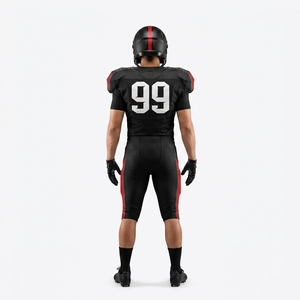 Maillot de football américain personnalisé pour homme, manches courtes, noir et rouge, sublimé, anti-humidité, coupe ajustée, adulte - Product Image 2