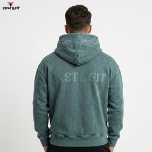 Vente en gros de sweats à capuche pour hommes, épais, personnalisés, surdimensionnés, délavés à l'acide, effet usé et déchiré, pour l'hiver - Product Image 4