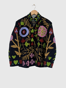 Veste en velours brodée à la main, motif floral, manches longues, col mandarin, style Prairie Chic, grande taille, pour adulte, tenue d'automne - Product Image 1
