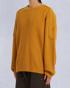 Suéter de Punto para Hombre, Cuello Redondo, Color Amarillo Mostaza, Corte Holgado, Diseño con Bolsillo, Manga Regular, para Otoño - Product Image 1