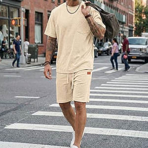 Conjunto de 2 Piezas de Camiseta y Pantalones Cortos Tipo Waffle, Traje de Playa para Vacaciones con Bolsillos, Camiseta y Pantalones Cortos Casuales de Verano Ligeros y Transpirables - Product Image 2