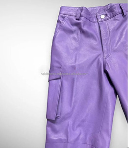 Pantalones cortos de cuero morados con seis bolsillos para hombre, pantalones cortos de piel de oveja suave Real 2023, primera capa, logotipo de calidad superior aceptado - Product Image 4