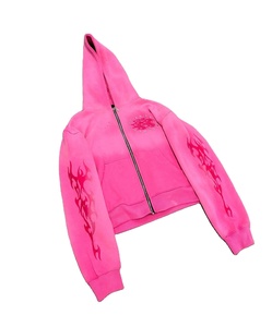 Sudaderas con capucha con cremallera y lavado ácido de gran tamaño con estampado de algodón 100% Dtg personalizado de peso pesado para hombres, fabricantes de sudaderas con cremallera con diamantes de imitación - Product Image 3