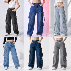Lote de Stock: Jeans Cargo de Cintura Alta para Mujer, Hechos en Bangladesh, de Mezclilla Lavada a la Piedra, Ajuste Holgado con Crop Tops - Proveedor Mayorista de Ropa Femenina - Product Image 6