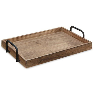 Rustic Wooden Serving <b>Tray</b> with Metal Handles <b>Large</b> Decorative Ottoman Wood <b>Tray</b> for Coffee Table Food Platter Wood Serving <b>Tray</b> - Product Image 1