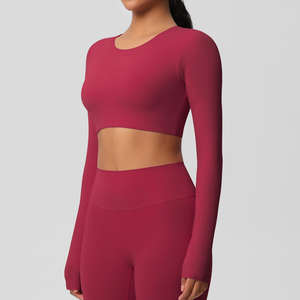 T-shirt de yoga à manches longues pour femme, coupe classique, séchage rapide, respirant, antibactérien, écologique, coupe-vent, course en plein air, sexy - Product Image 3