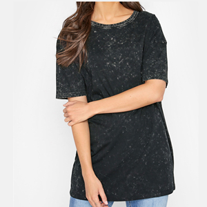 Wholesale <b>Drop</b> Shoulder Loose Winter Women <b>Acid</b> Wash Canvas T-Shirt 100% Cotton Breathable OEM Customizable High Quality Quick - Product Image 5