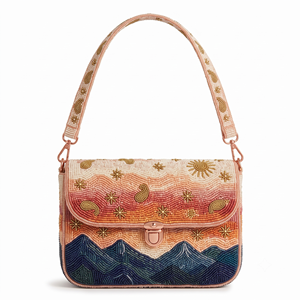 Bolso de Hombro Floral Verde Hecho a Mano con Cuentas para Mujer, Cartera de Noche con Solapa de Hojas Botánicas, Bolso de Mano/Axilar - Product Image 6