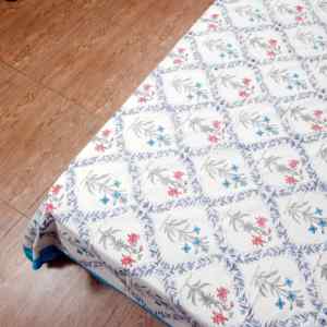 Premium Pure Cotton Double <b>Bed</b> Sheet with 2 Pillow Covers Blue Floral <b>Block</b> Printed Traditional Indian Bedding Set - Product Image 4