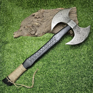 Hache à double tête en acier au carbone forgée à la main, manche en bois, outil de camping extérieur, vente en gros, fabricant OEM - Product Image 3