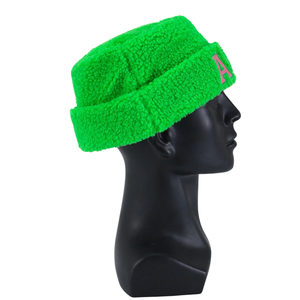 AKA Green Sherpa Beanie Hat Green Fleece <b>Winter</b> <b>Cap</b> with Pink Embroidered Letters Soft Warm Roll Cuff Beanie <b>for</b> Women <b>Men</b> - Product Image 2