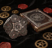 Roue à dés rotative vintage en métal avec boîte de rangement, jeu de dés polyédriques rotatifs 7 en 1, grands dés de roulette DND pour jeux de rôle sur table