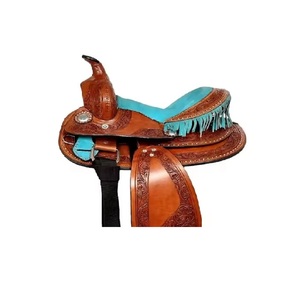 Selle de cheval western en cuir marron, sculptée à la main avec des motifs floraux, siège doux en turquoise, 10 à 18 pouces, ASHMIRA EQUESTRIAN - Product Image 3