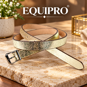 เข็มขัดหนังแท้ลายสัตว์แบบกลับด้านได้ สีทองเมทัลลิก ยี่ห้อ Equipro พร้อมหัวเข็มขัดเงินแบบสลิม แคบ เหมาะสำหรับงานปาร์ตี้ - Product Image 2