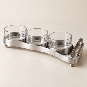 Stainless Steel Garnish <b>Tray</b> with Three Glass Bowls Bar <b>Condiment</b> Caddy Cocktail Garnish Holder - Product Image 1