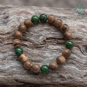 Pulsera de cuentas de madera de agar premium, estilo unisex, regalo, AL-SG.02.10.005, 14 cuentas de madera de agar natural, 5 cuentas de coral verde de 10 mm - Product Image 3