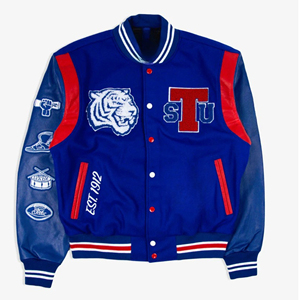 Custom Men's Wool Leather Letterman <b>Varsity</b> <b>Jacket</b> Winter High Street Style <b>Black</b> <b>Red</b> Embroidery Logos Patches Quick Dry - Product Image 1