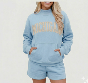 Women <b>Mock</b> <b>Neck</b> <b>Top</b> With Shorts Coordinated Set Warm Cozy Comfort Fit Easy Dressing Daily Style Modern Clothing - Product Image 1