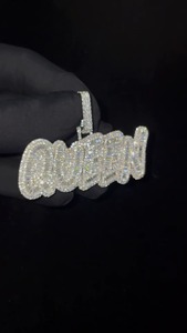 VVS Moissanite Baguette and Round Cut Pendant Custom Iced Out Name Latter Pendant 925 <b>Silver</b> Hip Hop Rapper Pendant For Men's - Product Image 5