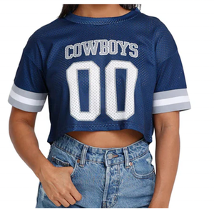 Camiseta Deportiva de Manga Corta con Cuello Redondo y Malla Azul Transpirable Estilo Cowboy 00 para Mujer - Product Image 1