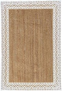 Tapis en jute tressé fait main de haute qualité, motif brodé rectangulaire avec bordure blanche, prix abordable, vente chaude - Product Image 6