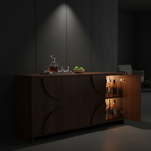 Aparador de Madera Moderno Semicircular con Panel de Media Luna, Mueble de Almacenamiento de Madera con Panel de Arco de 4 Puertas, Diseño de Arco Moderno - Product Image 3