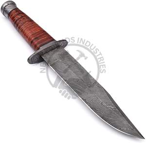 New Edition Custom Handmade 13" Damascus Steel Bowie Knife Collectible Fixed Blade Knife w/Leather Handle Outdoor <b>Hunting</b> Knife - Product Image 1