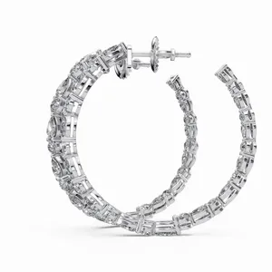Lab Grown Round & Pear Shape Hoop Diamond Earrings <b>44</b> Pieces IGI Certified White Gold Women's - Product Image 3