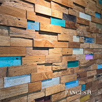 Panneau mural en bois de teck recyclé 3D moderne, artisanal, massif, insonorisant, à motif géométrique, décoratif pour villa et maison