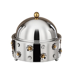 Nouveau design du Moyen-Orient chauffe-plats chauffe-plats casserole ronde en métal argent chauffe-plats ensemble de buffet pour les fêtes utilisation de la restauration - Product Image 3