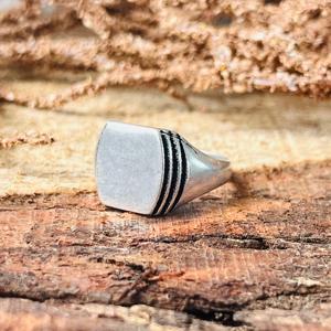 Geometric Minimalist Brass <b>Ring</b> <b>Men</b> Silver Plated Signet Band Oxidized Silver Finish Wholesale Silvereye Third Party Certified - Product Image 4