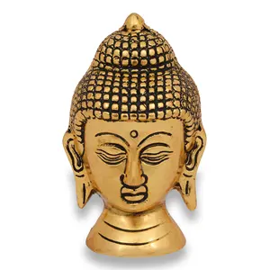 Gold Plated Metal Handicraft Buddha Face Idols for Home Office Saloon Shop Decor Decorative Buddha Showpiece for Gift