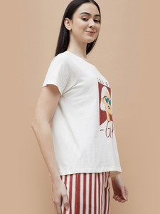 T-shirt en coton pour femme 170 GSM, imprimé graphique Pop Art, col rond, manches courtes, blanc, fabricant de vêtements - Product Image 6