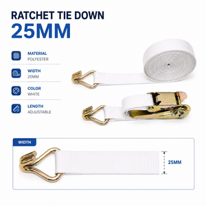 Premium 25mm <b>White</b> Polyester <b>Cargo</b> Lashing Strap Heavy Duty Ratchet Strap Ratchet Tie Down Strap - Product Image 4