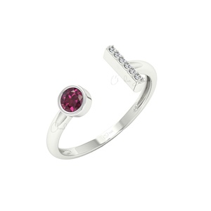 Bijouterie fine en gros du fournisseur indien Bague en or véritable 14k avec un diamant naturel et grenat rhodolite de 1mm au design unique de pavé de barre - Product Image 1