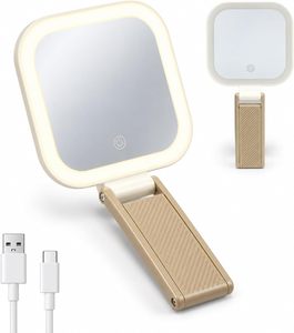 Travel Makeup <b>Mirror</b> with Lights, 3 Color Modes & Stepless Dimming , Lighted Makeup <b>Mirror</b>, Multi-Angle Adjustable <b>Foldable</b> - Product Image 1