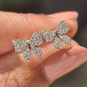 Boucles d'oreilles uniques en or avec diamants de laboratoire, nœud papillon, 0,25 carat total, E VS, en platine 950, articles de prestige - Product Image 4