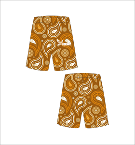 Shorts de basketball personnalisés marron avec motif cachemire blanc et orange, légers, respirants, en maille, pour l'entraînement sportif et le streetwear - Product Image 1