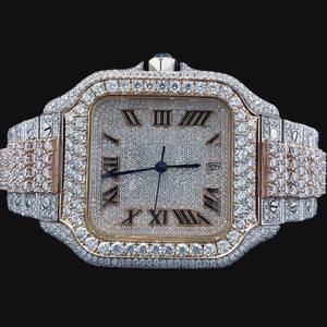 Luxurious Two Tone <b>Square</b> Dial Bust Moissanite Diamond Classic Features New Premium Collection Party Wear Hip Hop <b>Watch</b> Quartz - Product Image 1